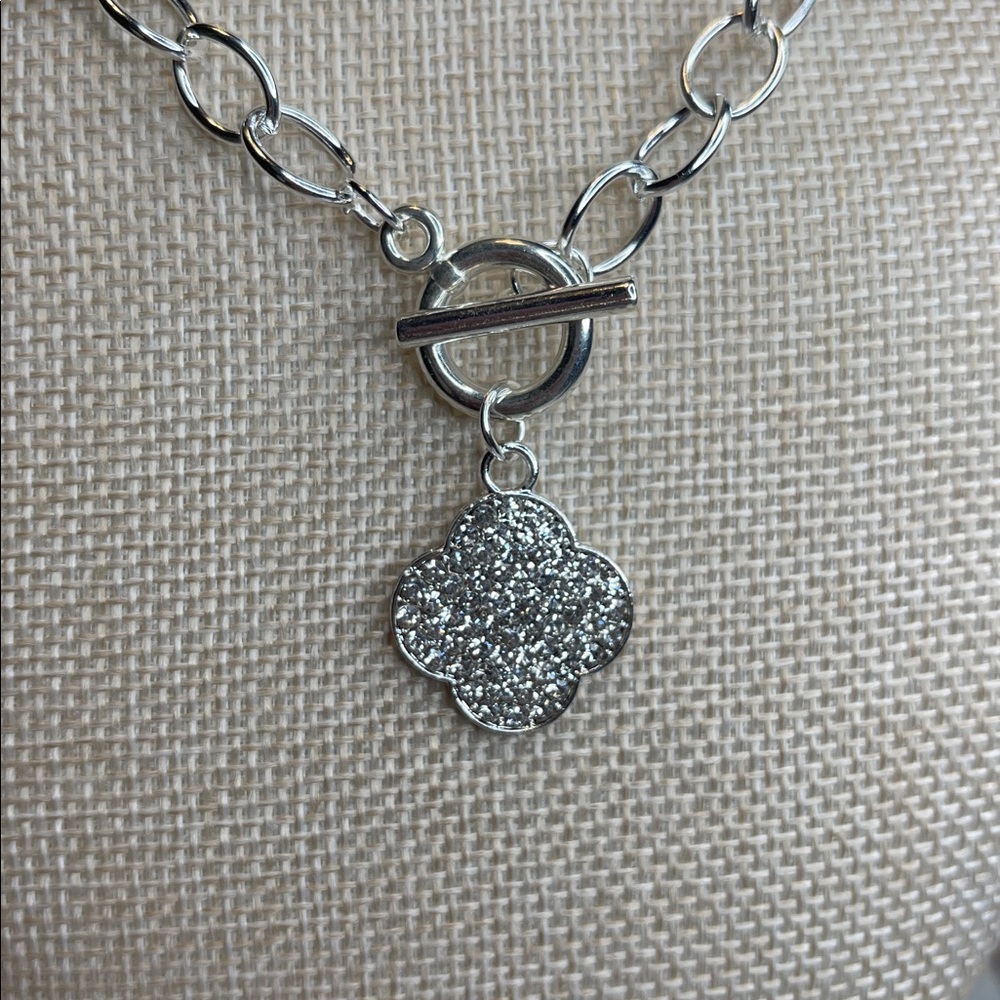 Rhinestone Clover Toggle Necklace - image 2